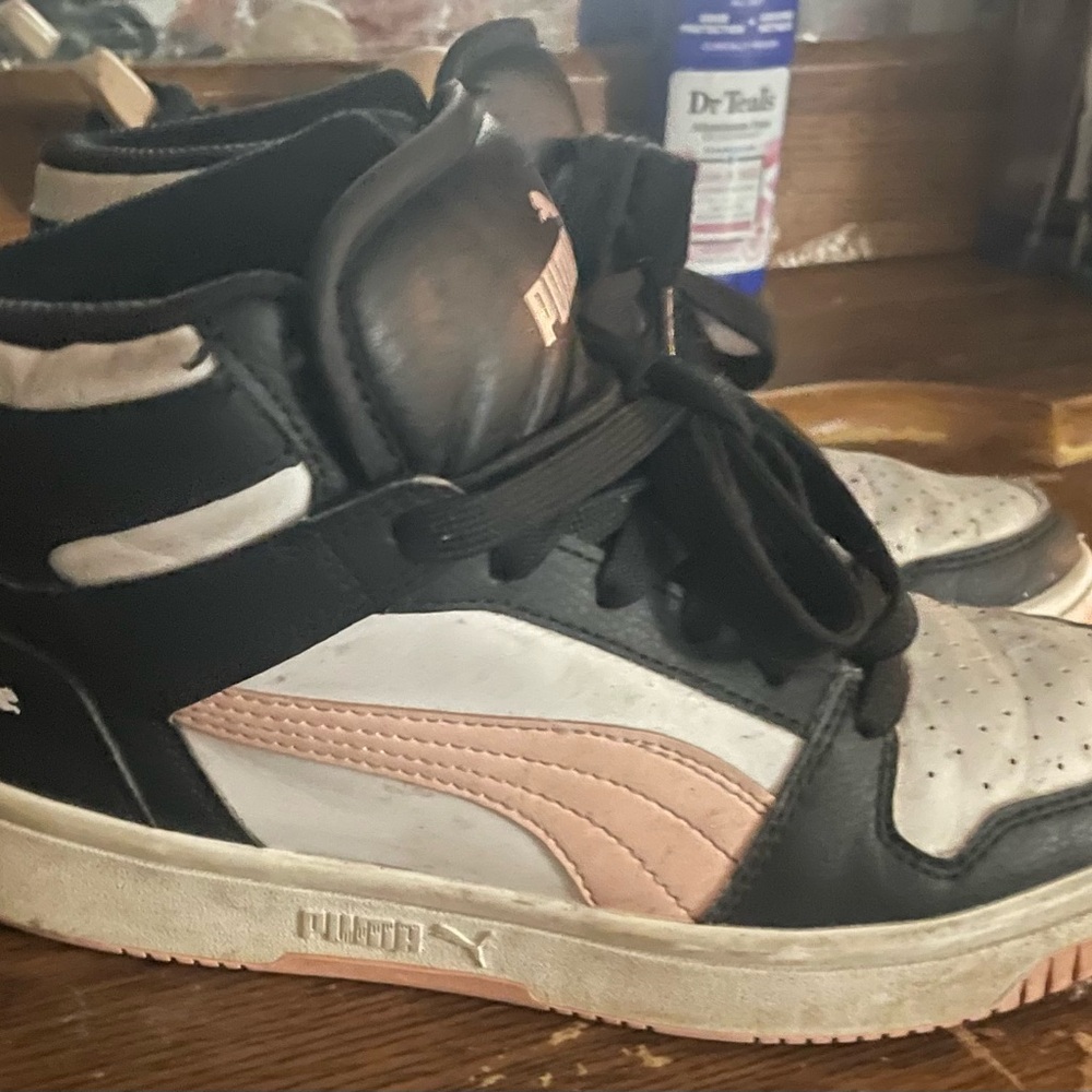 Puma Black and Pink High-Top Sneakers Retro Design